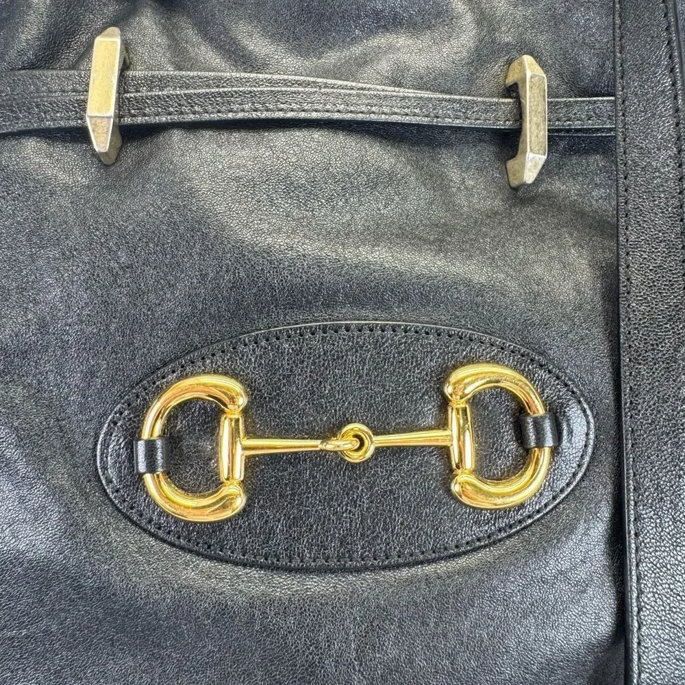 Gucci Sakai Calfskin Horsebit 1955 Cinch Top Messenger Bag Black - Picture 3 of 16